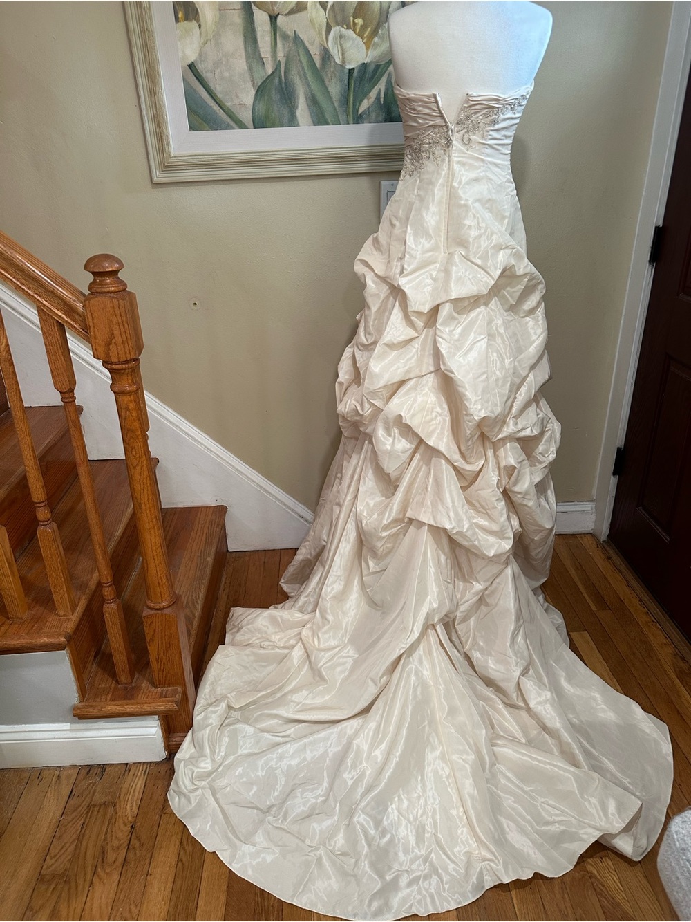 Davids Bridal Ivory Champagne Ruched lace Strapless Wedding Dress Sz 8 - Picture 8 of 16